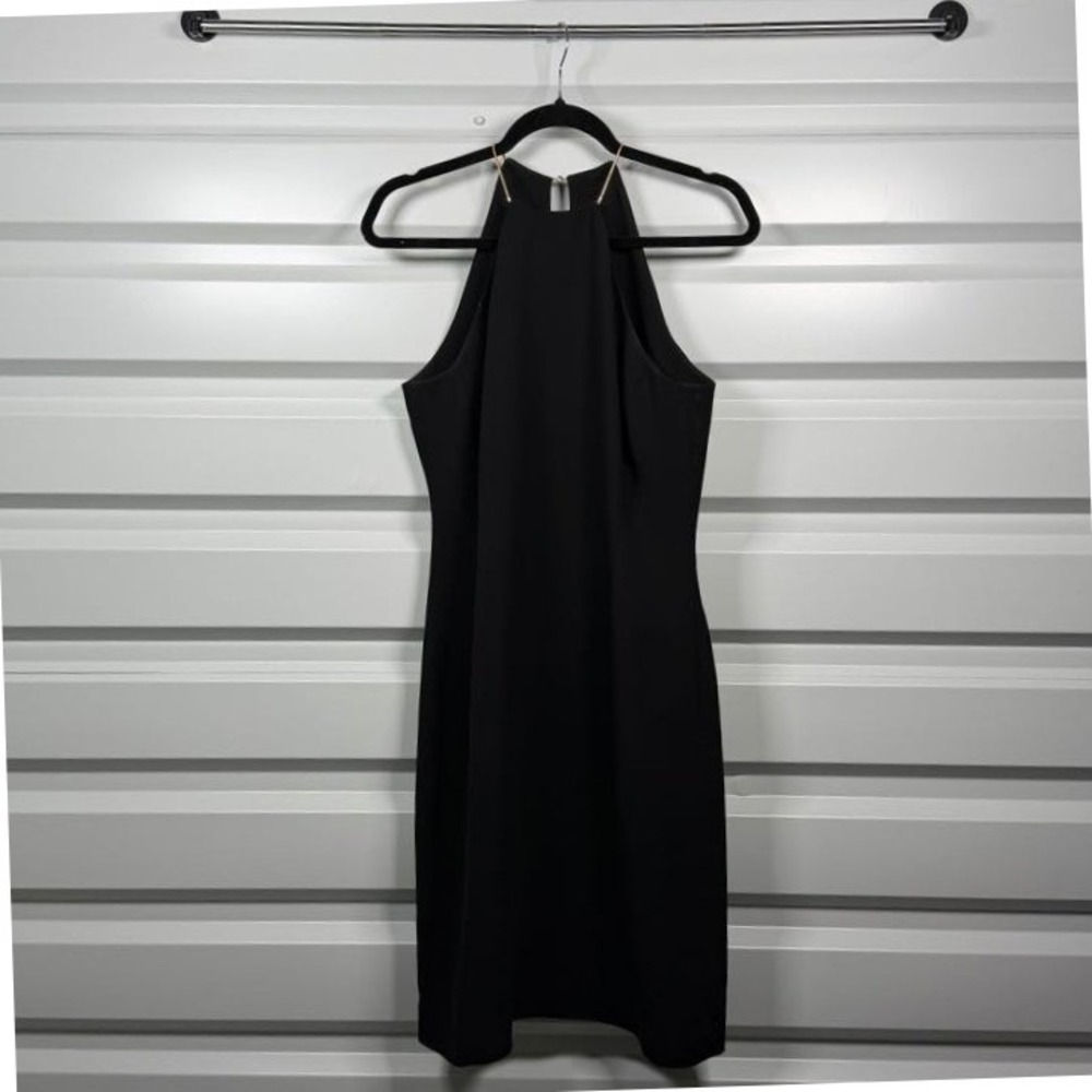 Vintage Jones‎ NY Black Halter Neck Sheath Dress with Gold Chain Straps Cocktail